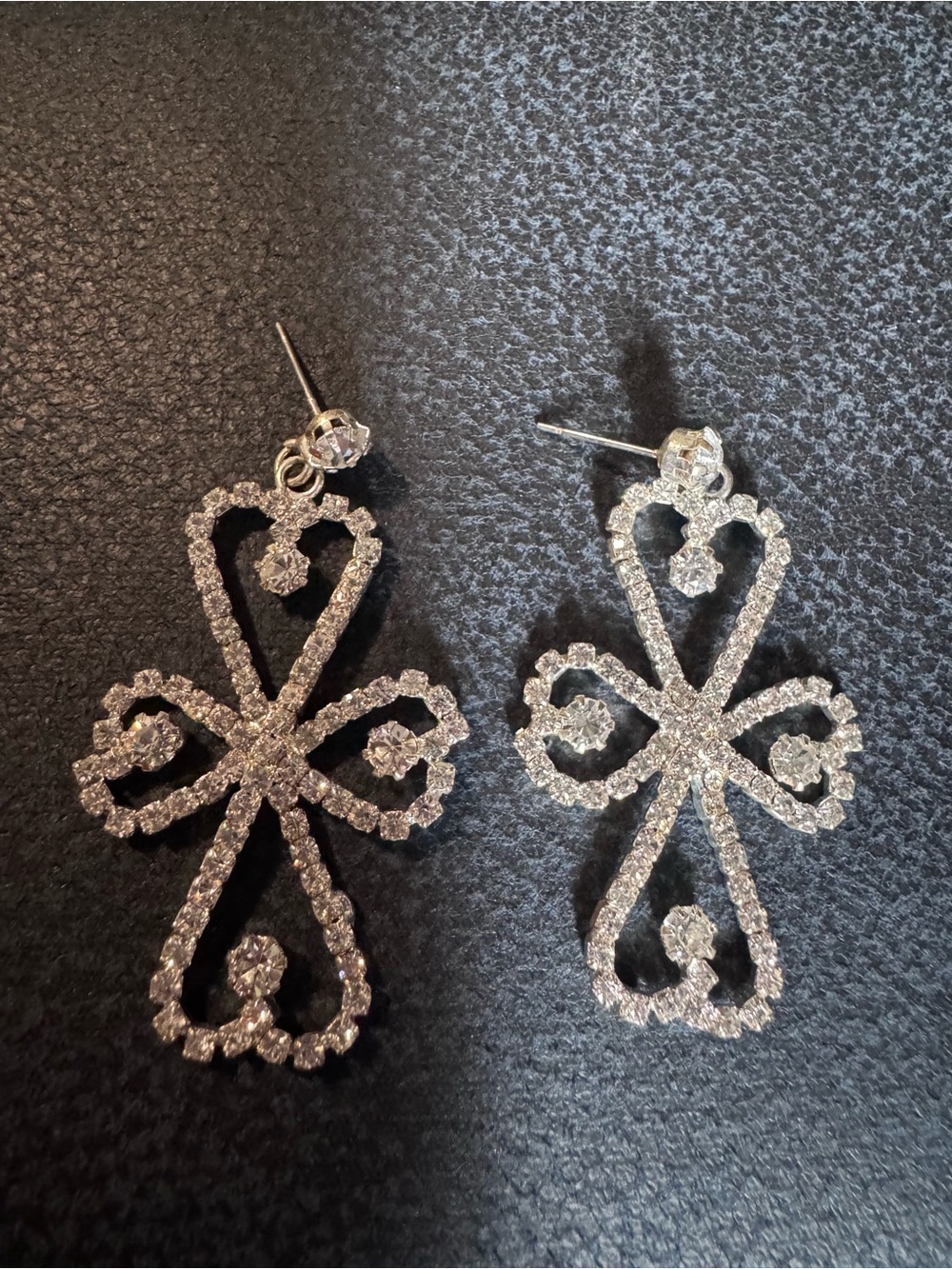 Silver Crystal Heart Cross Drop Earrings - Women's Jewelry